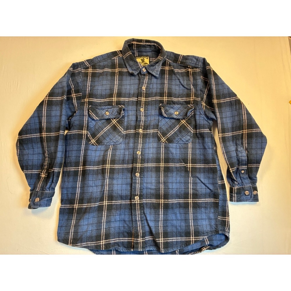 Field & Stream Men's Medium Blue Black Plaid Flannel Button Up Shirt Cotton